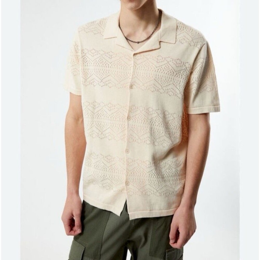 Pacsun Hudson Cream Oversized Camp Button Up Camp Shirt Size XL